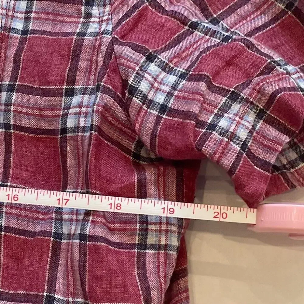 Banana Republic Camden Standard Fit Red Plaid Button Up Linen Shirt, M